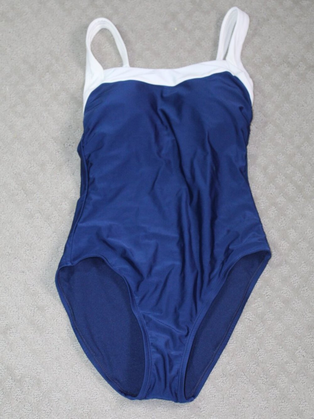 Shade & Shore Size S Navy Blue White Trim One Piece Swimsuit w/ Hygienic Liner